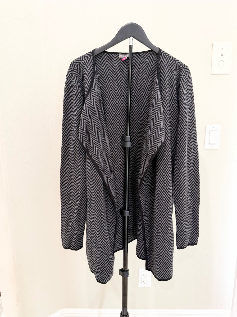 Vince Camuto Herringbone Waterfall Cardigan 100% Cotton M Preppy Classic